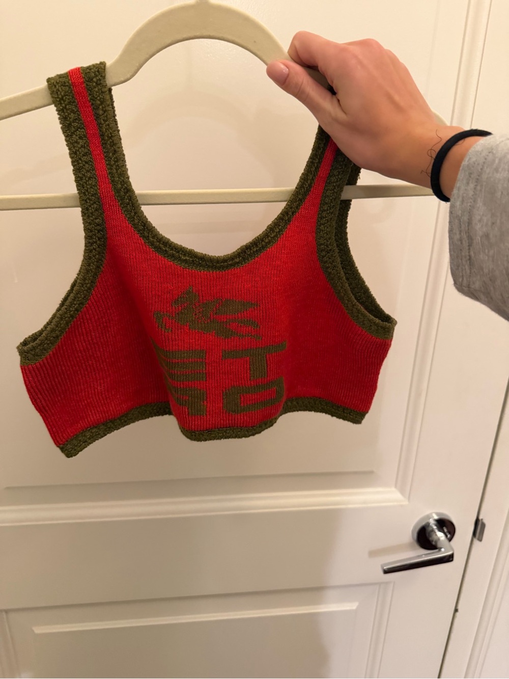 Etro Red Knit Racerback Crop Tank with Olive Trim